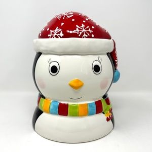 Real Home Penguin Cookie Jar, Red Snowflake Hat Scarf Super Cute